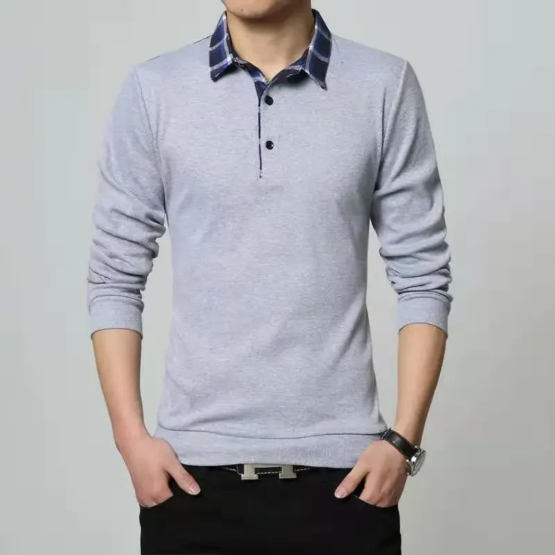 الربيع الكورية عادية كم طويل قميص بولو الرجال التلبيب طباعة زر المرقعة المسمار الموضوع فضفاض ملابس علوية من القطن JJ259 #5