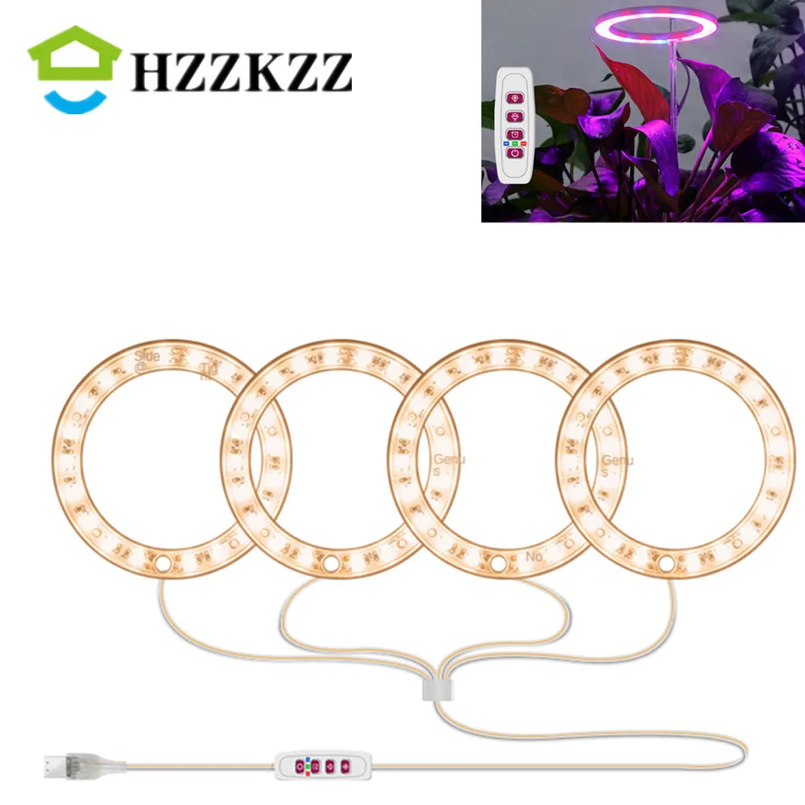 HZZKZZ USB 5V oświetlenie do uprawy Phytolamp dla roślin Led pełne spektrum Angel Ring lampa do roślin dla kwiat do uprawy w pomieszczeniu cieplarnianych sadzonka