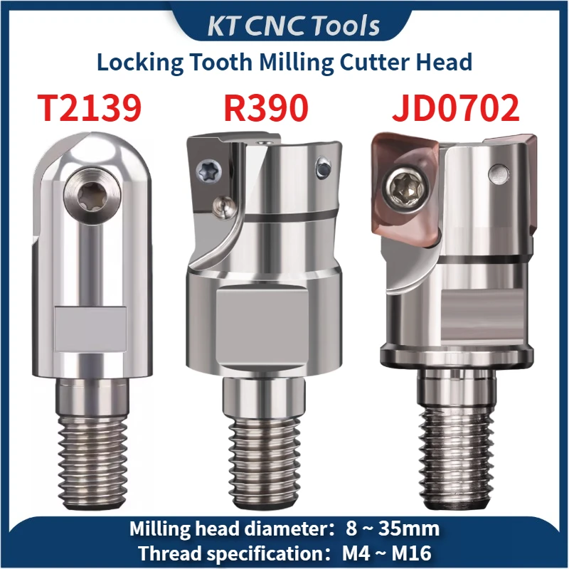 Locking Tooth Milling Cutter Head T2139 R390 JD0702 R8 M4 M5 M6 M8 M10 M12 M16 shank milling cutter thread tooth mill tool