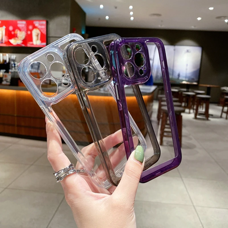 Luxury Transparent Phone Case For iPhone 11 12 13 14 Pro Max X Xs XR Max 7 8 Plus Bumper Shockproof Clear Cases Cover