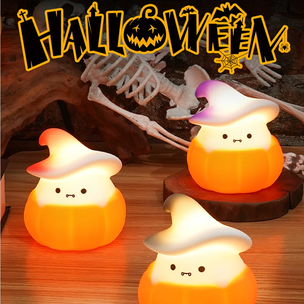 Halloween Night Light Witch Ghost Pumpkin Lantern Desktop Atmosphere Decoration Holiday Gift Cute Silicone Desk Lamp Lovely Lamp