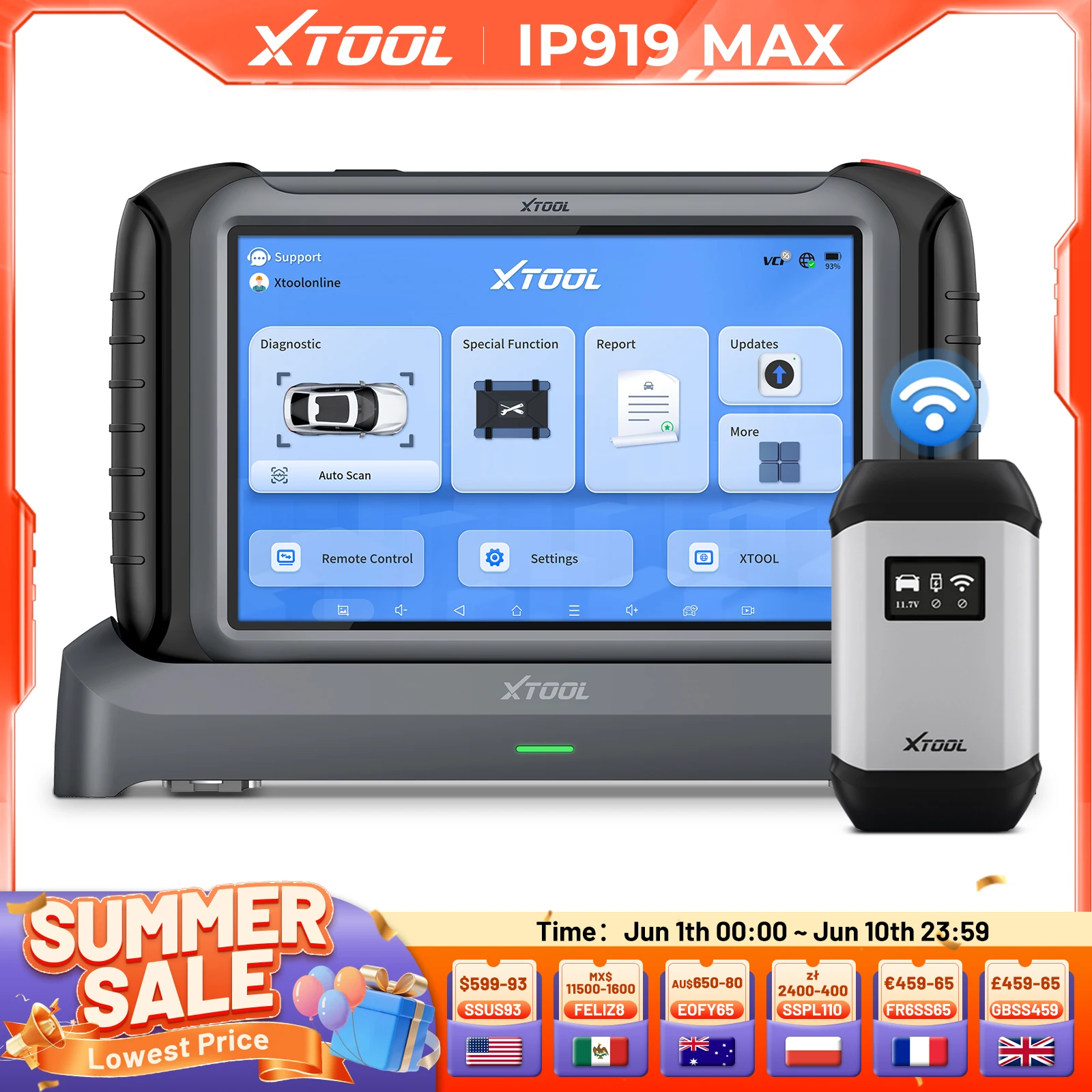 

XTOOL InPlus IP919 MAX J2534 ECU Programmer Car Diagnostic Tool Bluetooth Automotive Scanner IMMO with Topology FCA CANFD DOIP