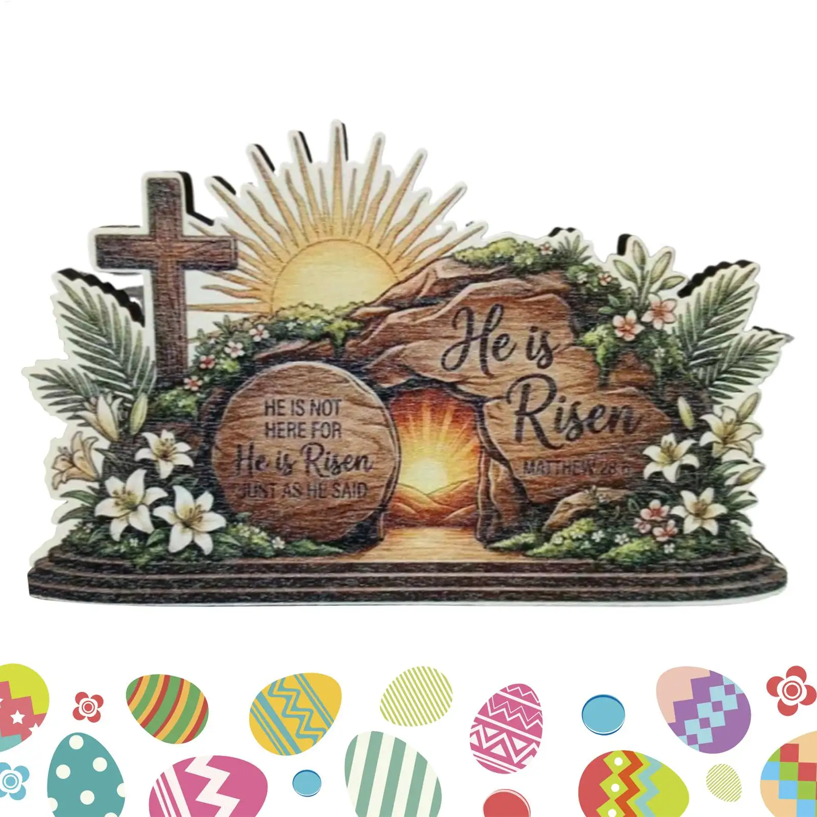 Easter decorations, empty tombstone cardboard displays, religious Easter cardboard decoration, stand-up 