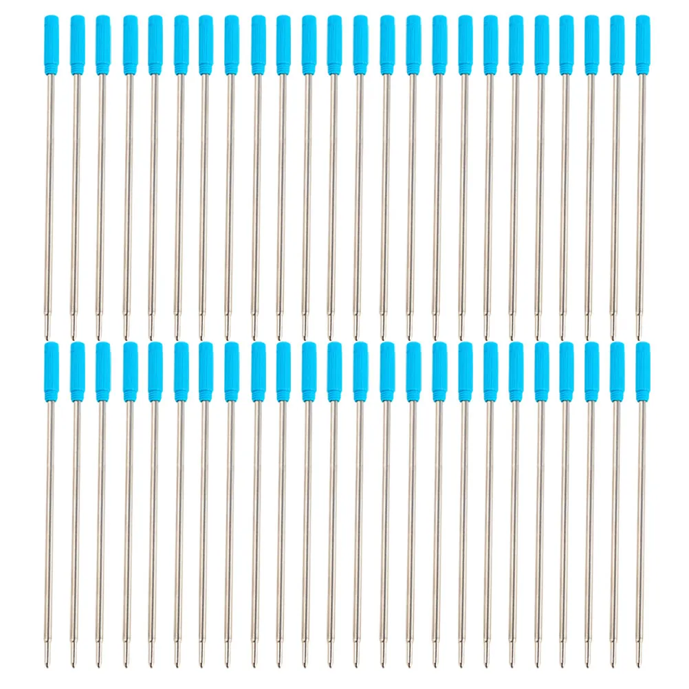 

50 шт. синих металлических стержней для шариковых ручек с гладкими быстросохнущими чернилами для офиса, бизнеса и домашнего использования, совместимые с ручками с поворотным механизмом