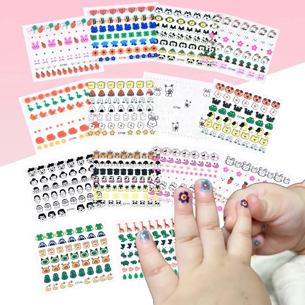 15pcs Kids Cartoon Nail Stickers Shiny Cute Flowers Animals Colorful Nail Accessory Ornaments DIY Decal Children Toy Girl Gifts