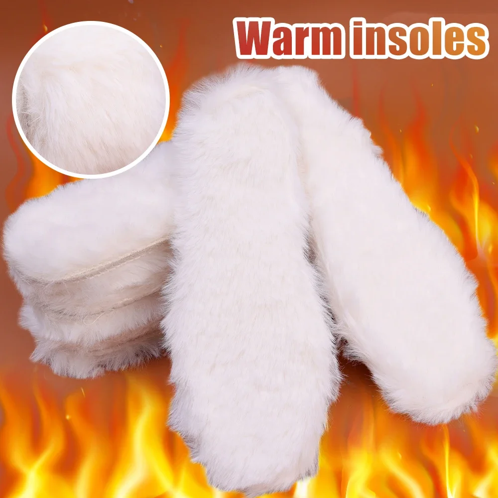 Unisex Sheepskin Fleece Insoles Men Women Winter Thick Cashmere Thermal Real Wool Insoles for Shoes Inner Soles for Snow Boots