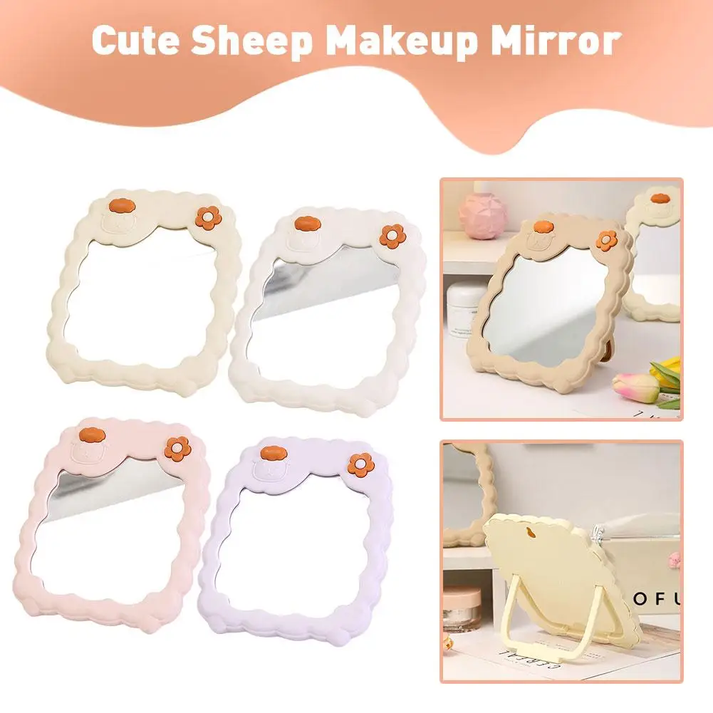 1Pcs Cute Sheep Makeup Mirror With Bracket Desktop Folding Mirrors Decor Home Dormitory Mirror Stand Flat Girl Dressing P9E5