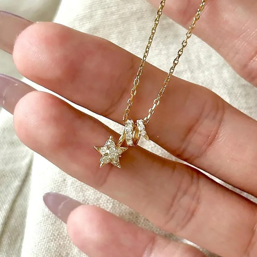 Exquisite Fashion 925 Sterling Silver Gold Color Micro Pave Zircon Star Meteor Pendant Necklace for Women Hypoallergenic Jewelry