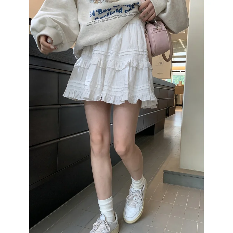 

Plus-Size High-Waisted White Ballet-Style Lace Layered Tutu Skirt, Spring Summer Skirt Women