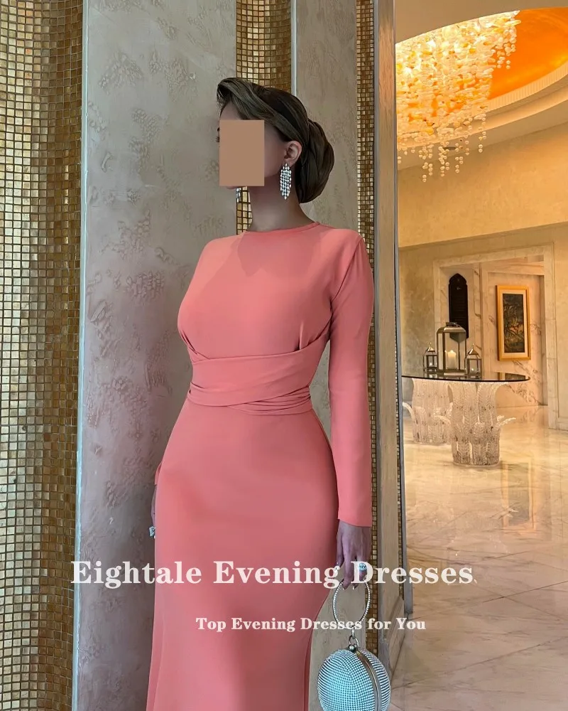 Eightale Arabische avondjurk lange mouwen op maat rekbaar satijn zeemeermin moslim bruiloft feestjurk Robes De Soiree