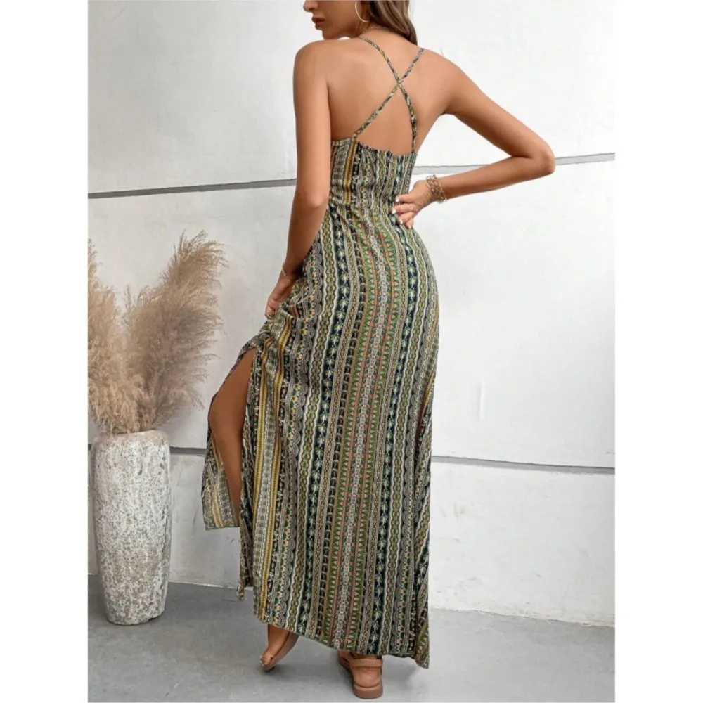 2026 Dresses For Ladies Spaghetti Strap Vestidos Dress Beachwear Bohemian Slim Slit Contrast Sleeveless Fashion Holiday Vacation