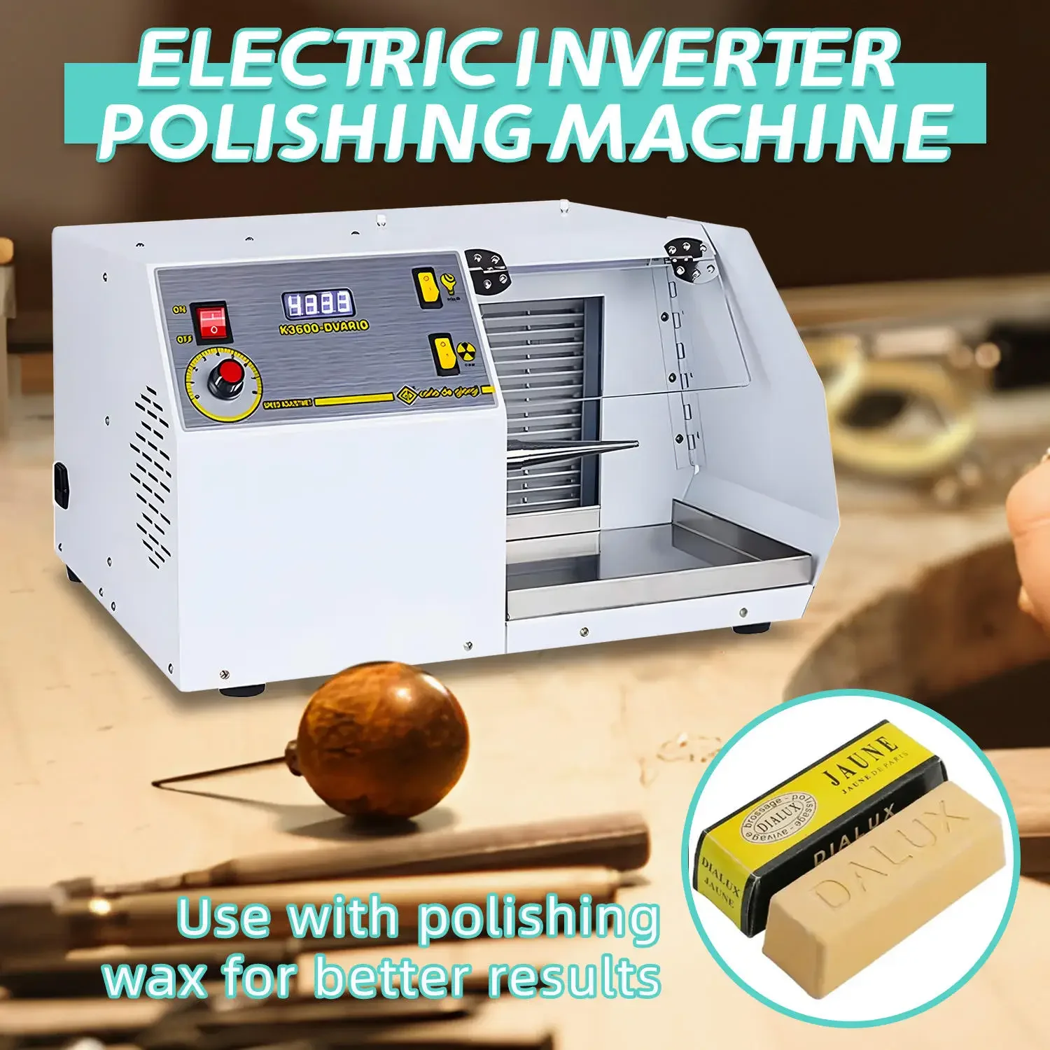 Gold Seller K3600 Heavy Single Shaft Benchtop Polisher for Mirror Finish OnOrnaments with Numeric Tube Display and Heavy Lo