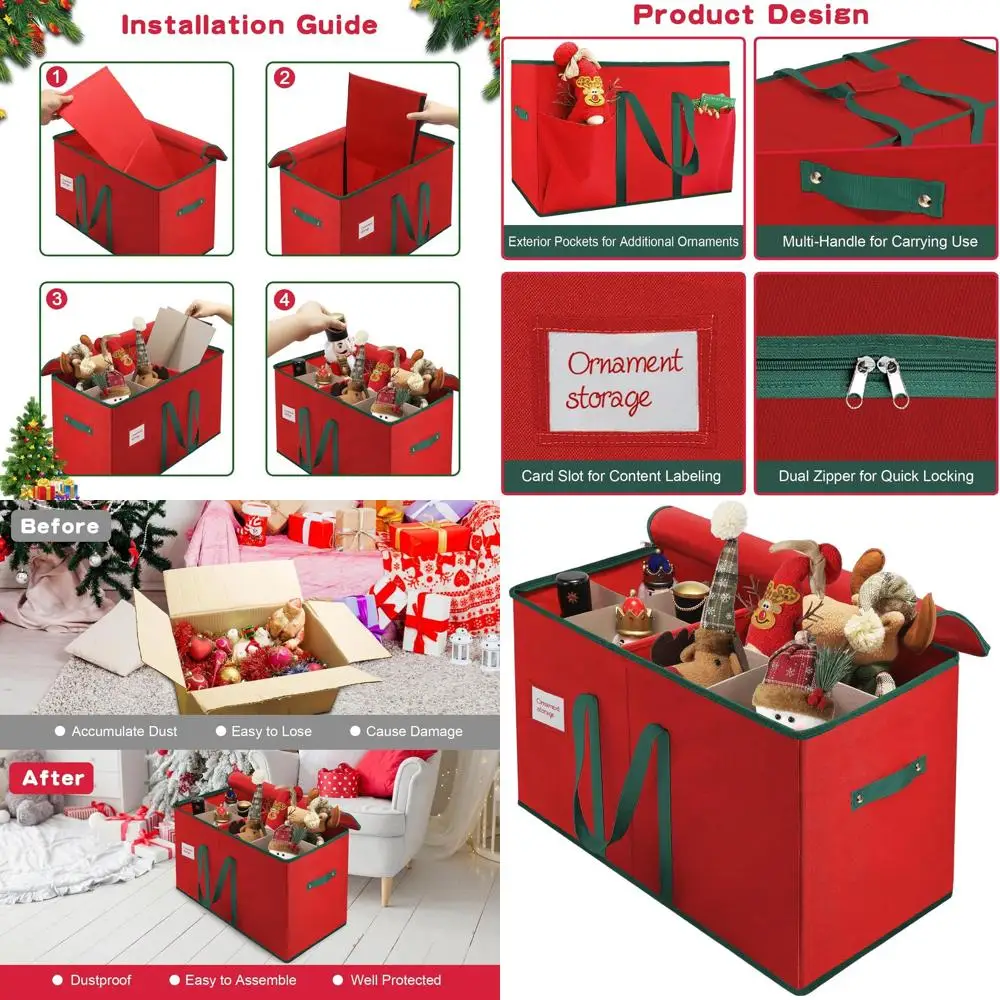 

Коробка для хранения Щелкунчика из 8 предметов с регулируемыми перегородками, органайзер для 15 фигурок, держатель для праздничного декора, ткань 600D, прочный