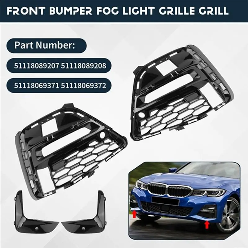 Excellent-Front Bumper Fog Light Grille +Trim Fog Light Frame For BMW 3 Series G20 G28 320Li 325Li 2019-2022