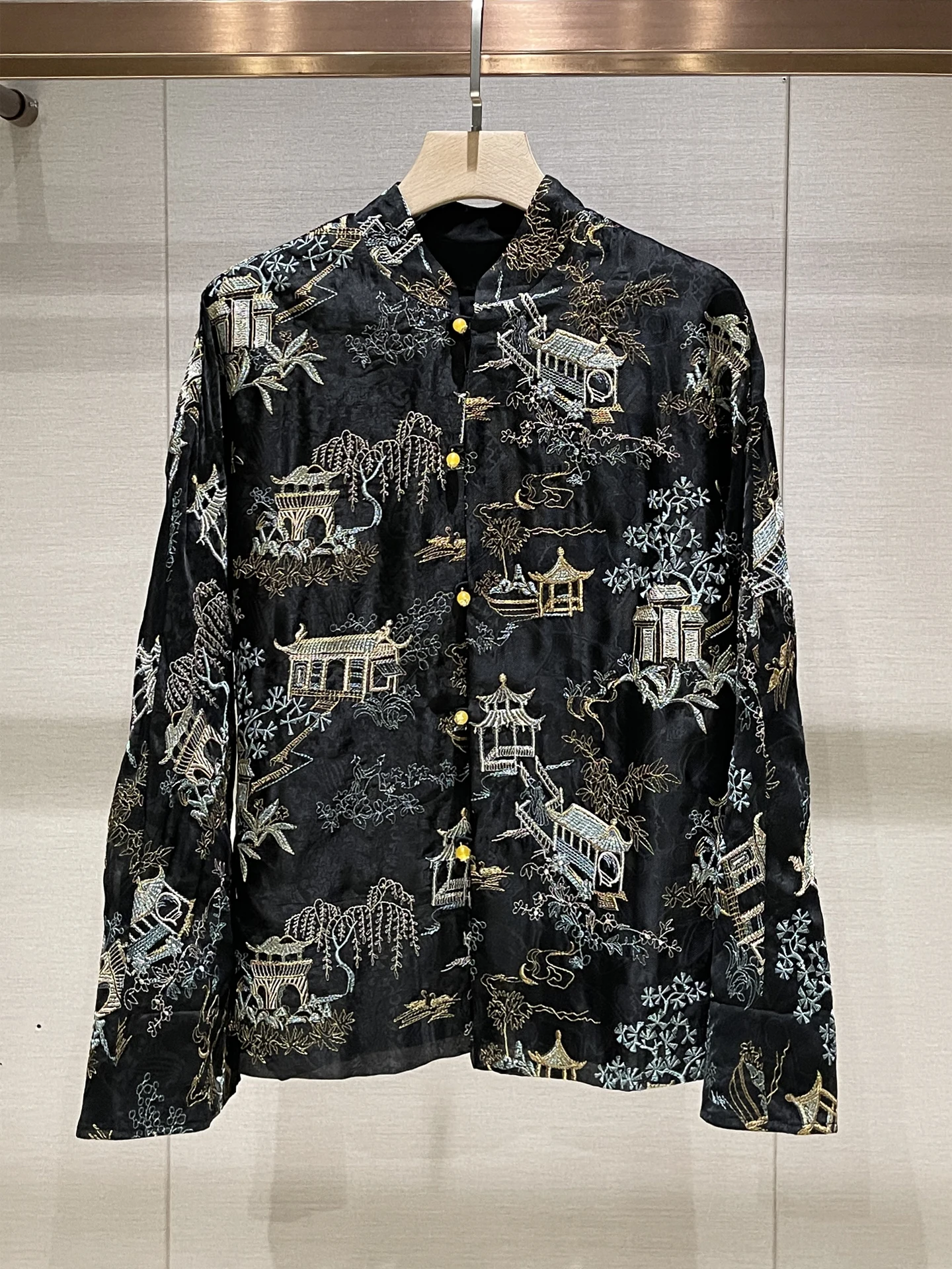 

Ele Embroidered Silk irt Women's Casual Bla Long Sve Faionable Commute Sle Autumn New Arrival Breathable Skin-...