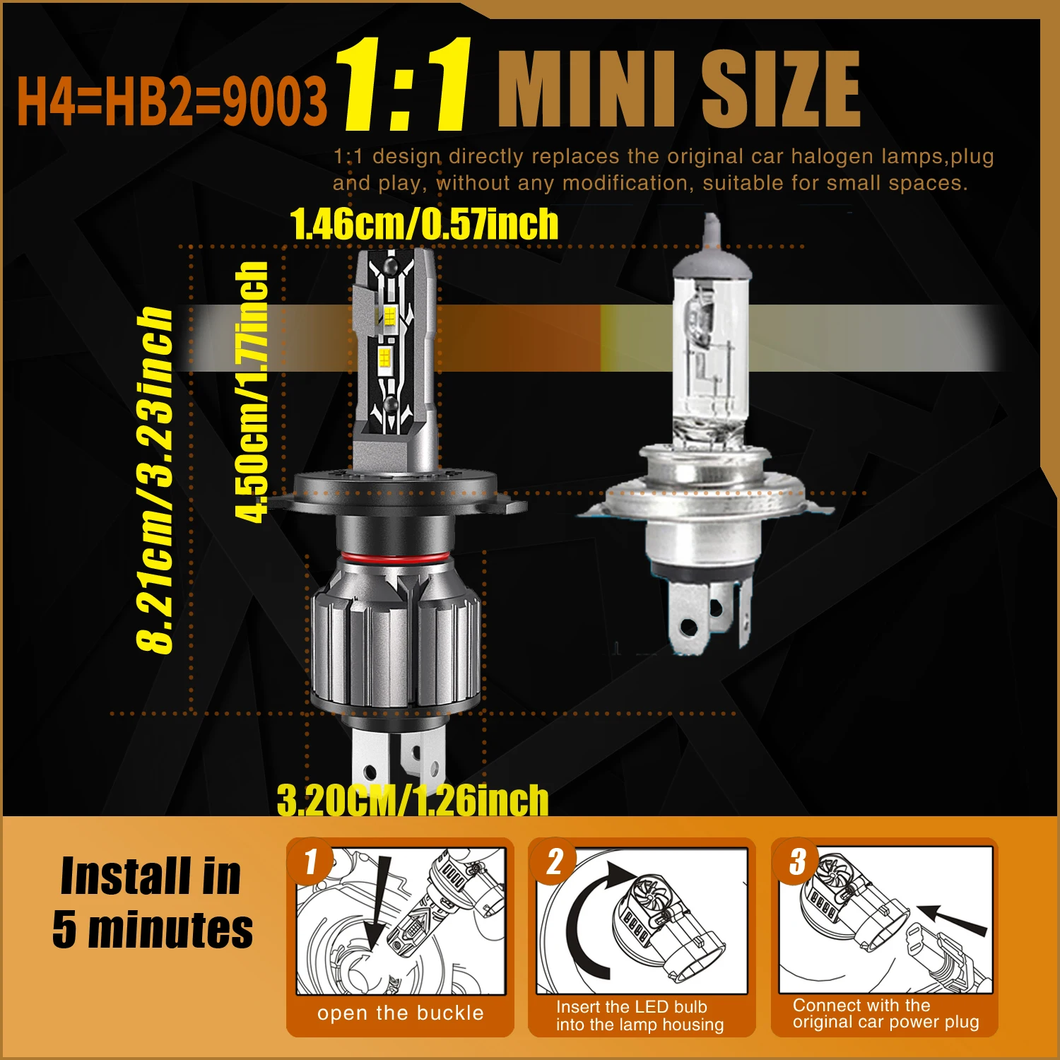 2pcs H4 Led Headlight Canbus No Error HB2 9003 Car Bulb High Power White Light Diode Lamp 12v 55w For Chevrolet Cruze 2009~2023