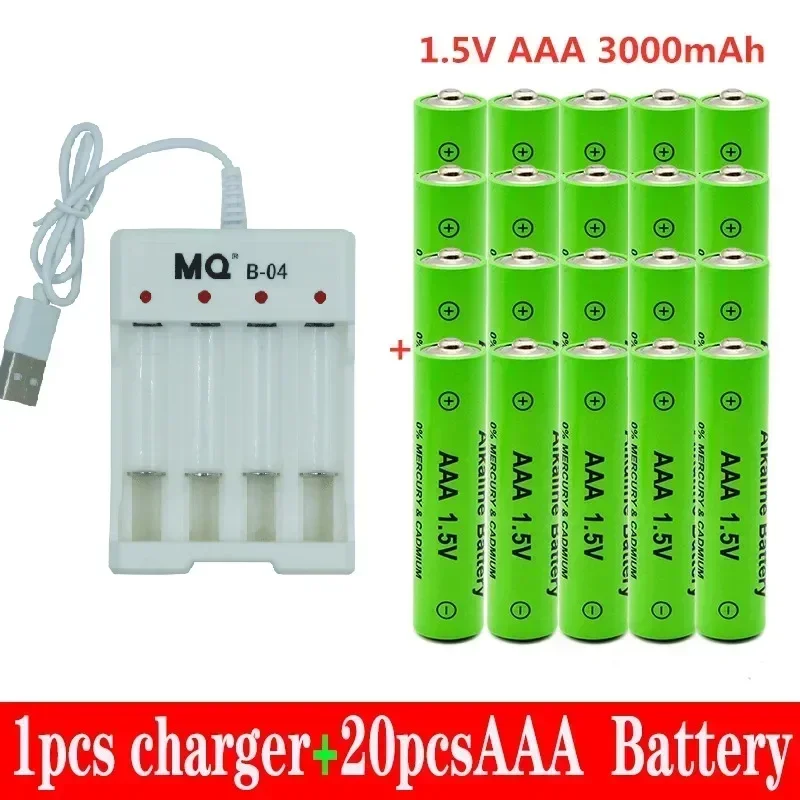 100% New AAA Battery 3000 MAh Rechargeable Battery AAA 1.5 V 3000 MAh Rechargeable New Alcalinas Drummey + Charger