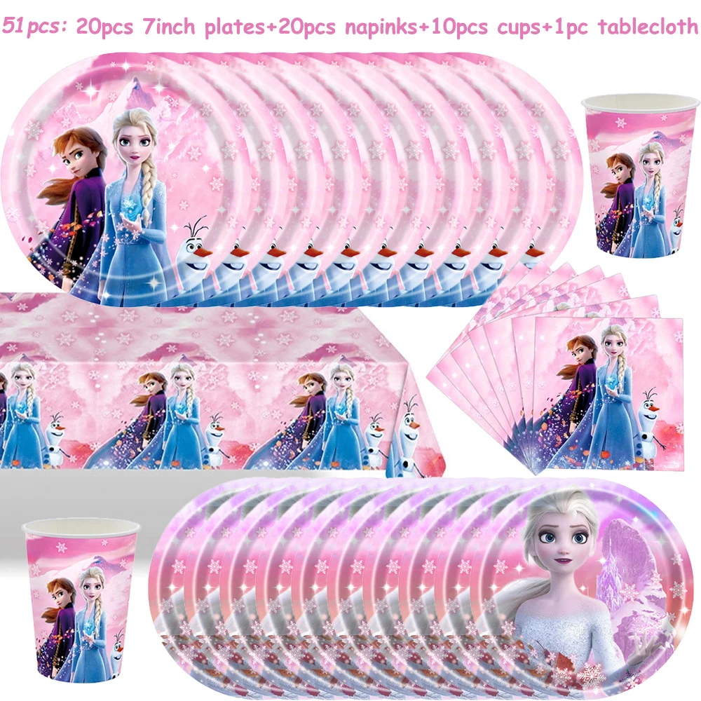 Disney Frozen Birthday Party Decorations Supplies Anna Pink Tableware Paper Plates Cups Napkins Elsa Balloons Girls Baby Shower