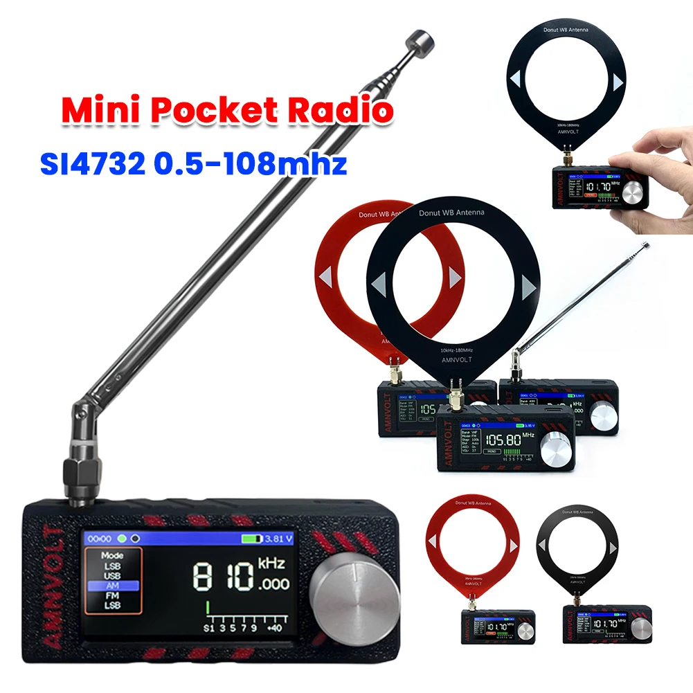 

SI4732 0.5-108mhz LSB USB AM FM FM/AM Radio 1.9inch IPS Screen HF SW MW VHF Radio with Antenna All Band Radio Receiver