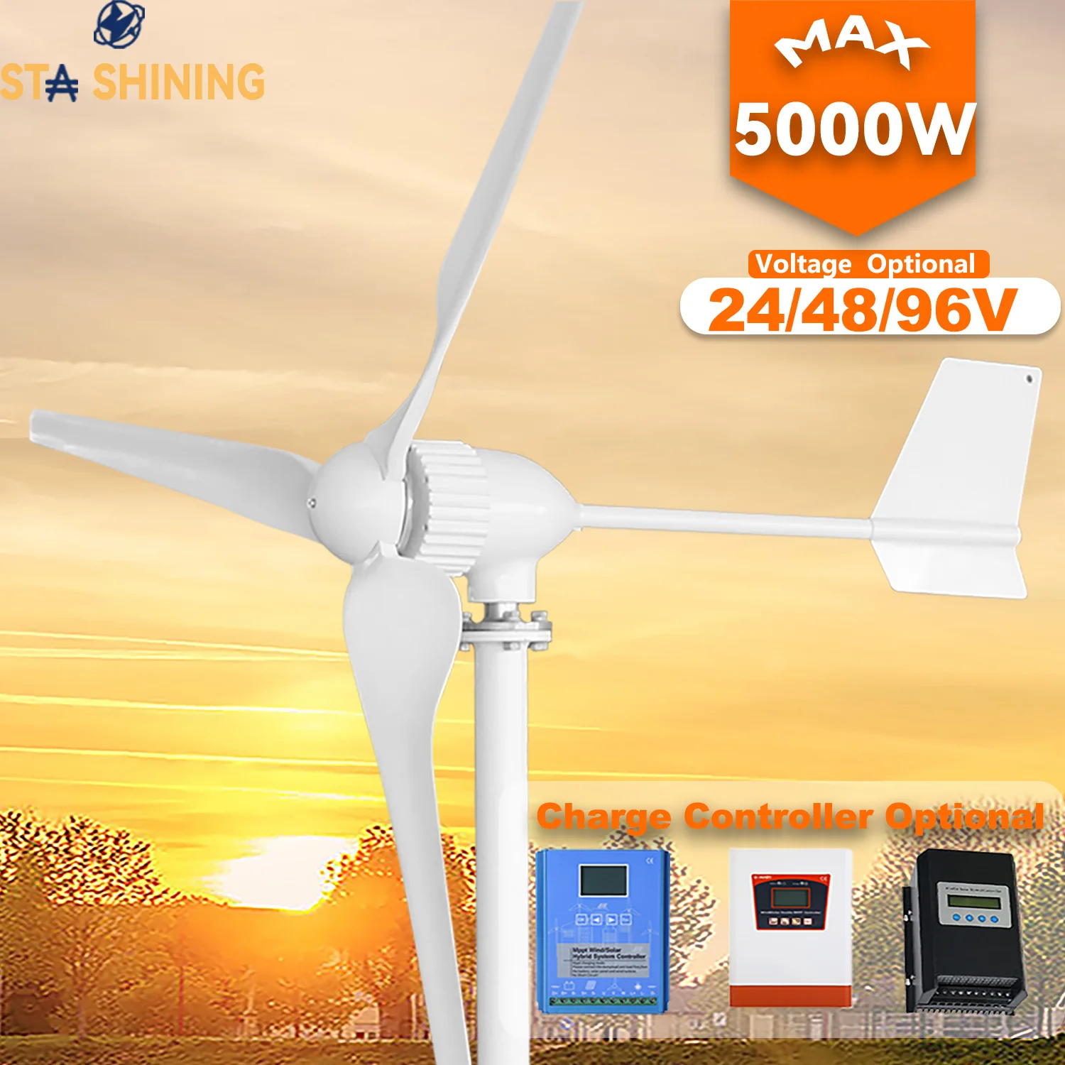 

【Higher-Output】Horizontal Wind Turbine Generator 4000W 5000W Max Windmill W/ MPPT Charger/Hybrid Solar Wind System ,6 Blades