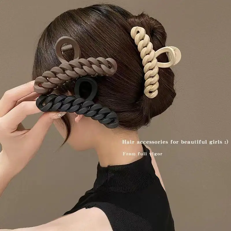 11cm Oversize Matte Acrylic Nonslip Hair Claw Black Brown Solid Chain Shape Big Barrettes For Women Styling Accessories Braids