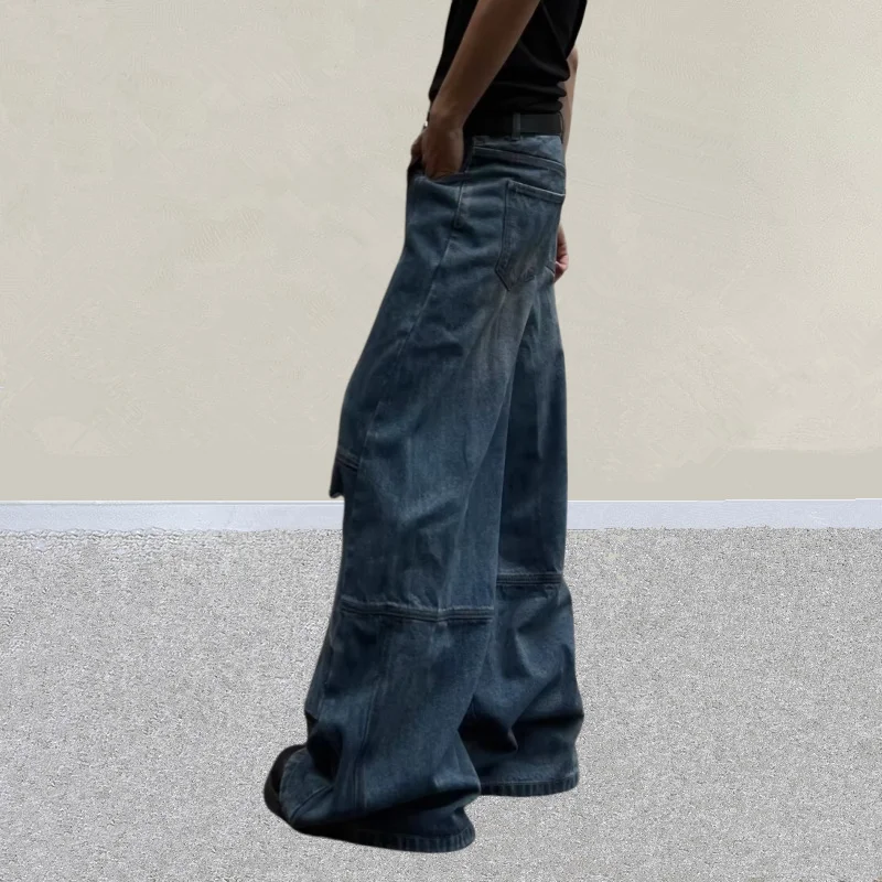 2026 Y2K Grunge Vintage Blaue Baggy Plissierte Zerrissene Gestapelte Jeans Herrenbekleidung Distressed Denim Hosen Pantalon Homme – Detail 13