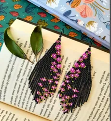 Rice bead earrings Tassel Flowers Design Gradient Originality Hand knitting Bohemia Alloy Fashion Simple Beaded earrings