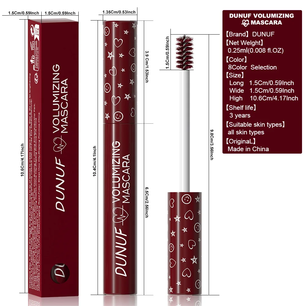 DUNUF Colorful Volumizing Mascara Long-lasting waterproof dense slender and curling non-smudgingg natural eyelash easy to apply