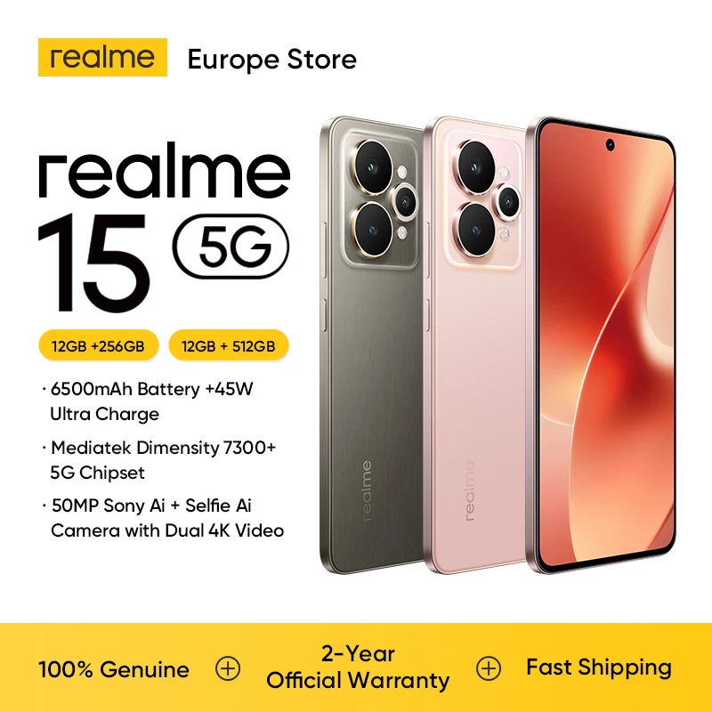 Smartphone realme 15 5G, 6500mAh, procesador de 45W, pantalla AMOLED de 6.77…