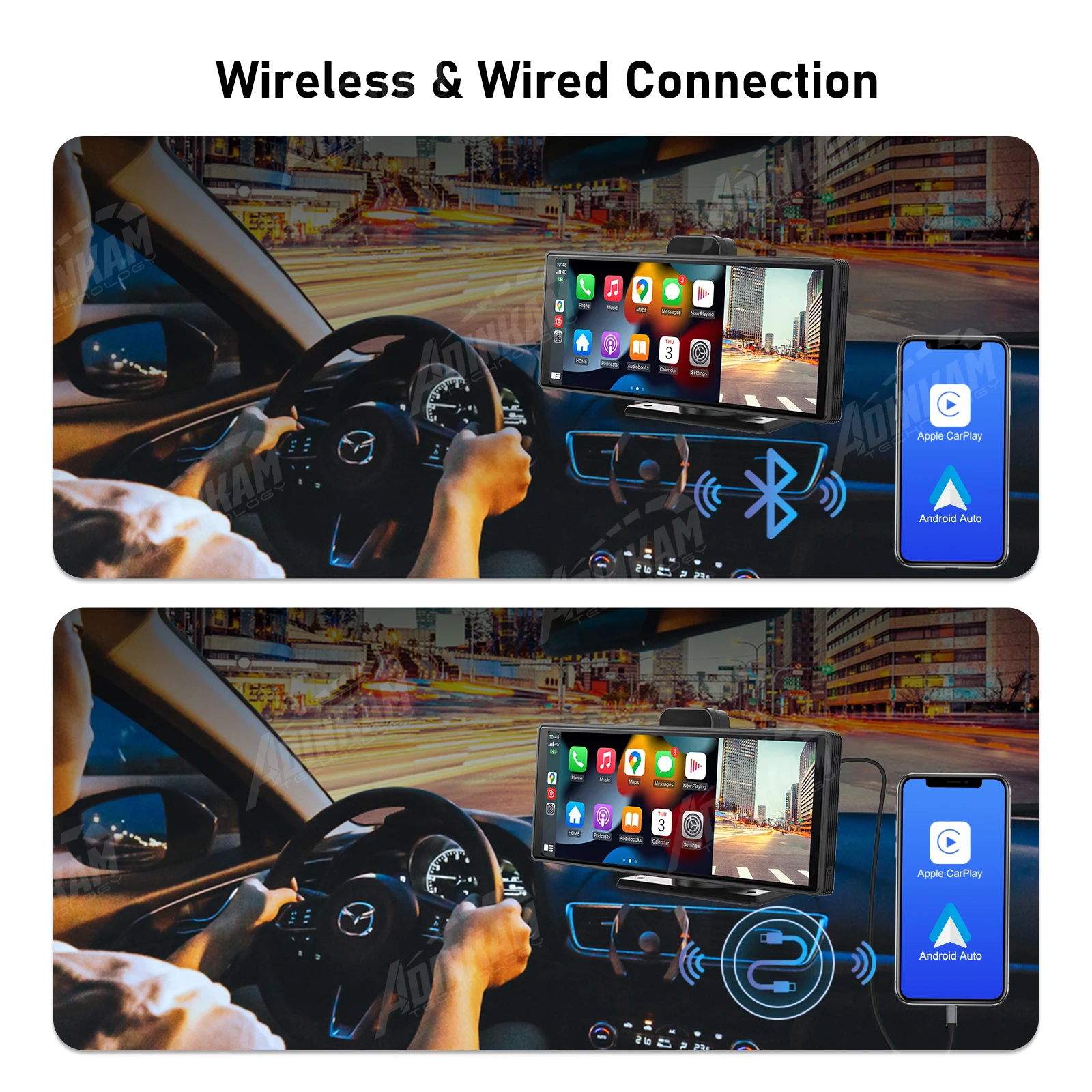 Universal 10.26 inch Wireless CarPlay & Android Auto Dash Cam ADAS 4K DVRs Bluetooth Audio AUX GPS HD Dashboard Video Recorder