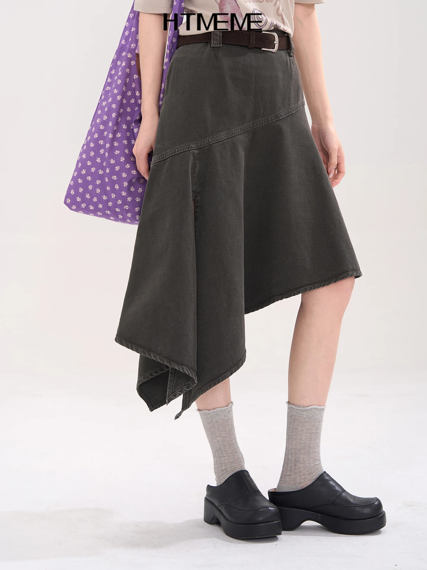 

Асимметричная джинсовая юбка А-силуэта с высокой талией для женщин, летняя повседневная шикарная юбка из кожи и ткани с застежкой-молнией