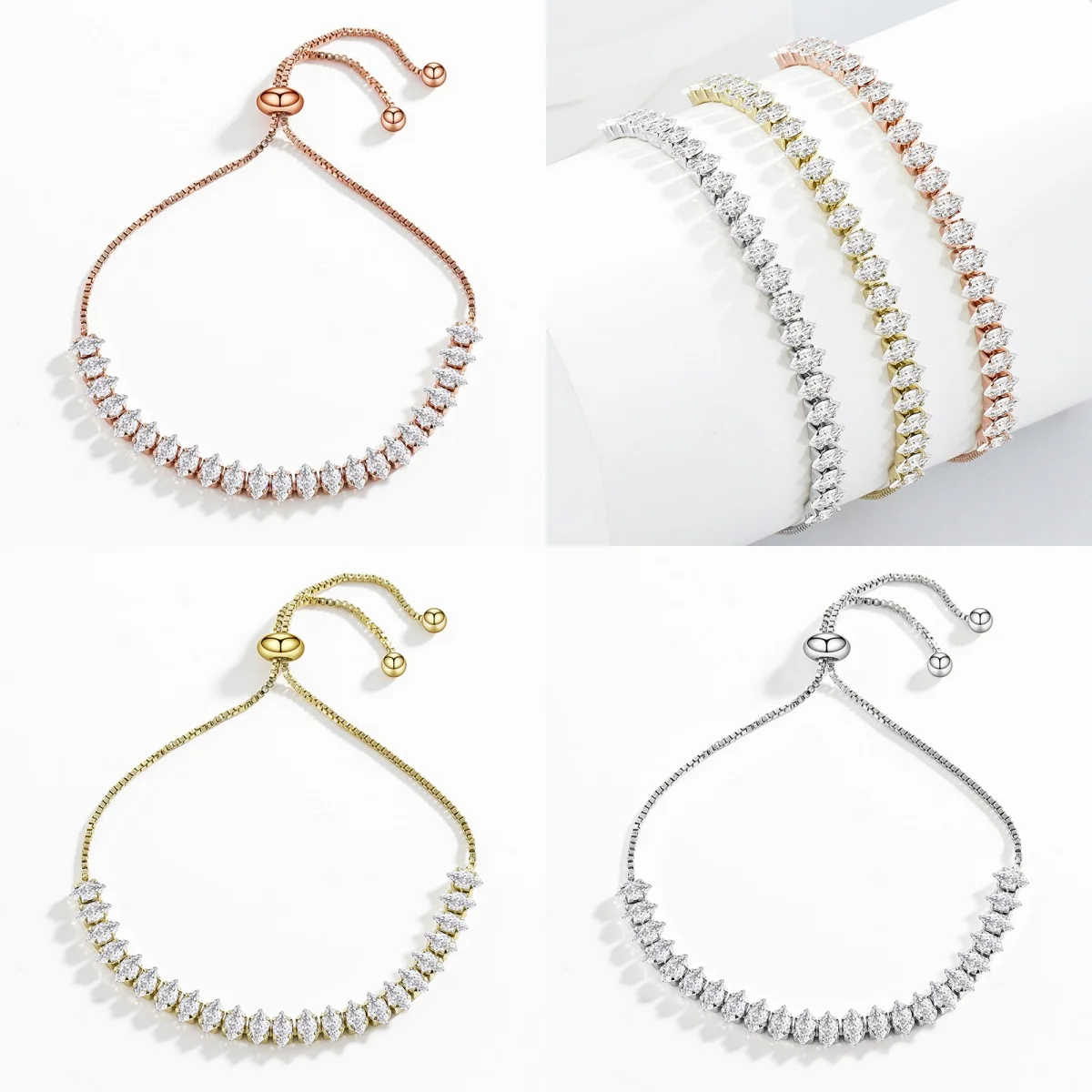 Bracciale regolabile telescopico geometrico in argento sterling 925 di nicchia di lusso leggero con zirconi, gioielli a mano con diamanti pieni di moda femminile