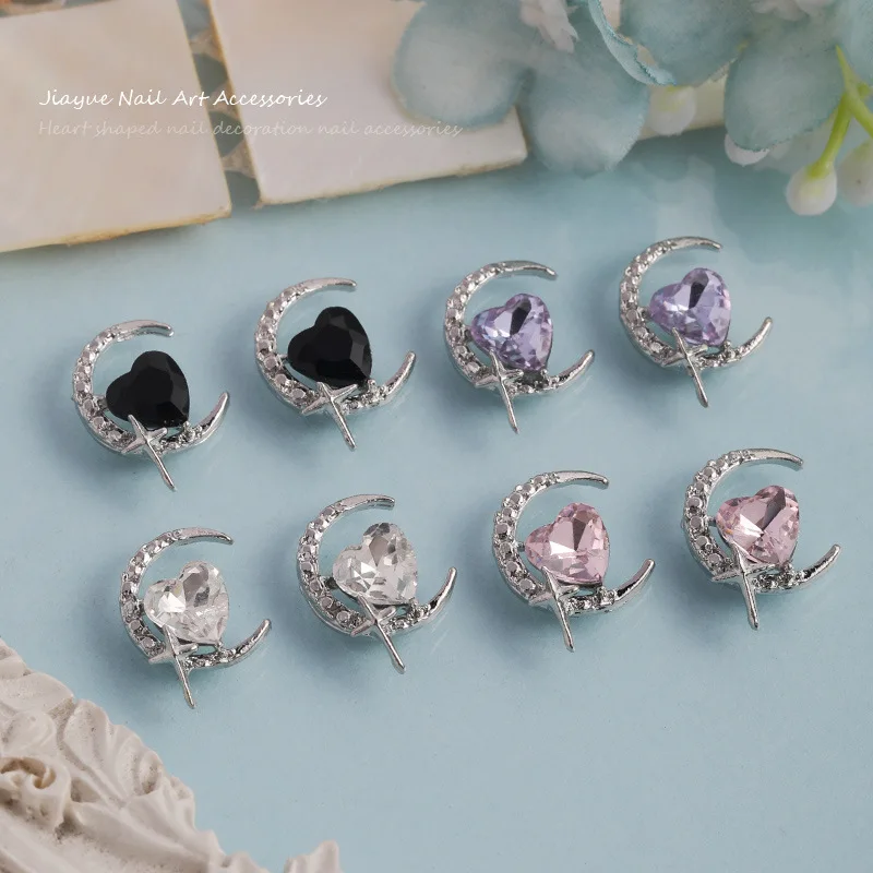 10 STKS 3D Luxe Legering Maan Nail Art Liefde Hart Strass Bedels Accessoires Voor Nagels Decoratie Manicure Decor Ontwerpbenodigdheden