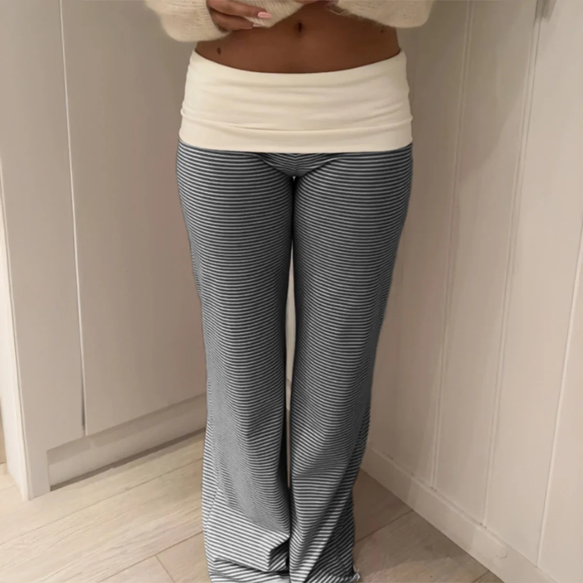 Casual Stripe Waistband Long Pants Women's Clothing Diyun Cross-Border Holiday Independent Station Autumn Winter Straight Leg