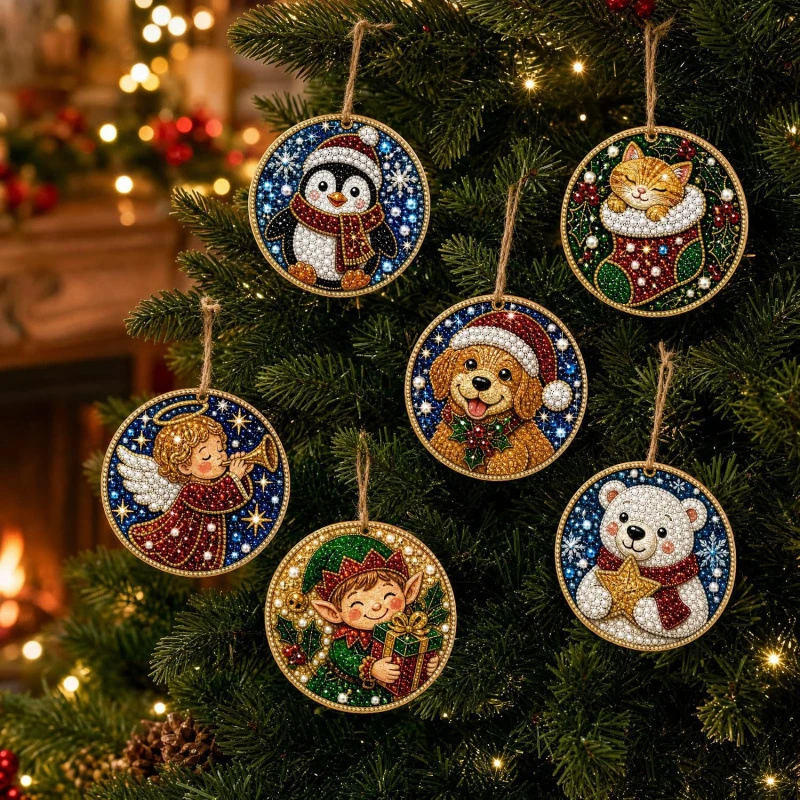 6-teiliges/4-teiliges Weihnachts-Diamantmal-Set, handgefertigte Weihnachtsbaum-Dekorationen, handgefertigtes Set für Weihnachtsanhänger für Erwachsene, einfach zu verwenden und stressabbauend, für Anfänger geeignet, kann als Wanddekoration für zu Hause, Weihnachtsbaumdekoration, Geschenkdekoration, Dankeskarte oder Geschenk für Bastelfreunde verwendet werden. – Detail 7