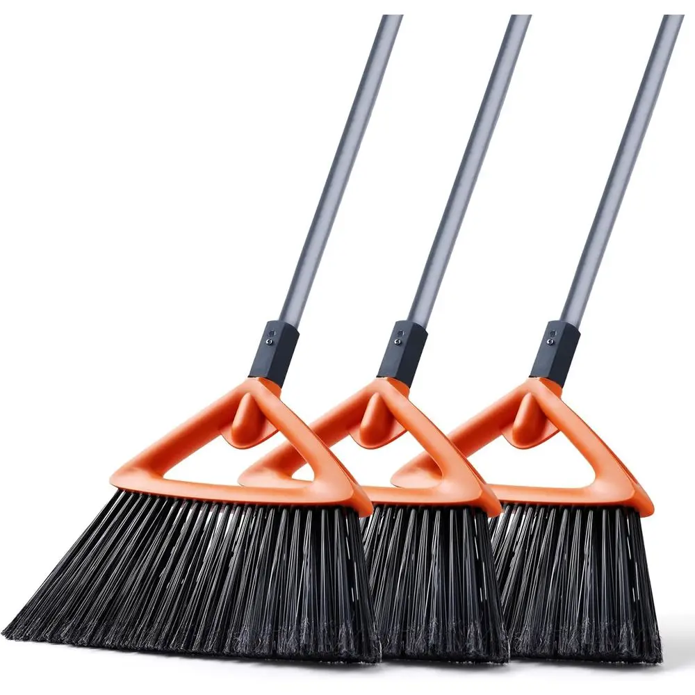 

3 Pack Heavy Duty Outdoor Broom with Long Handle or Patio,Lobby,Garden,Kitchen,Deck,Yard,Sweng -Commercial Grade Angle Broom wit