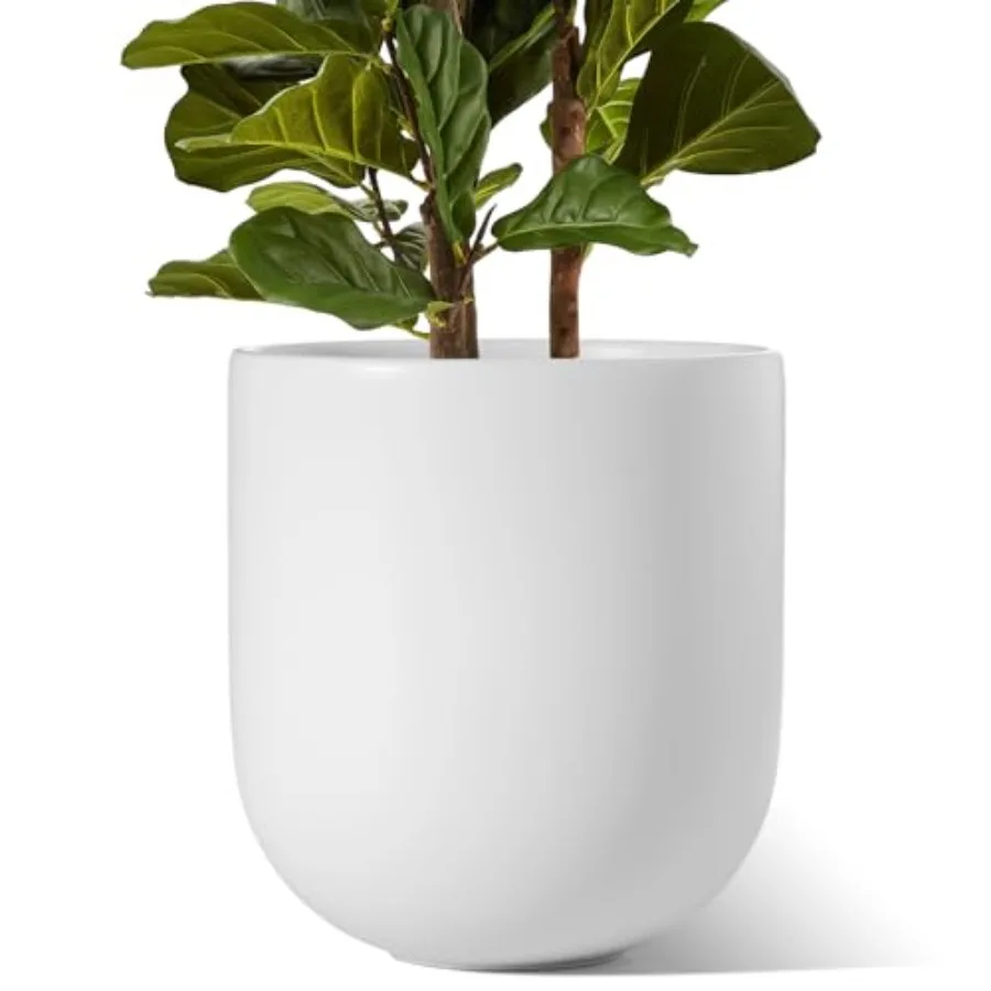 12 Inch Ceramic Plant Pots for Indoor Plants Large White Planter with Drainage Hole Rubber Plug Ideal for Home Garden Patio Off