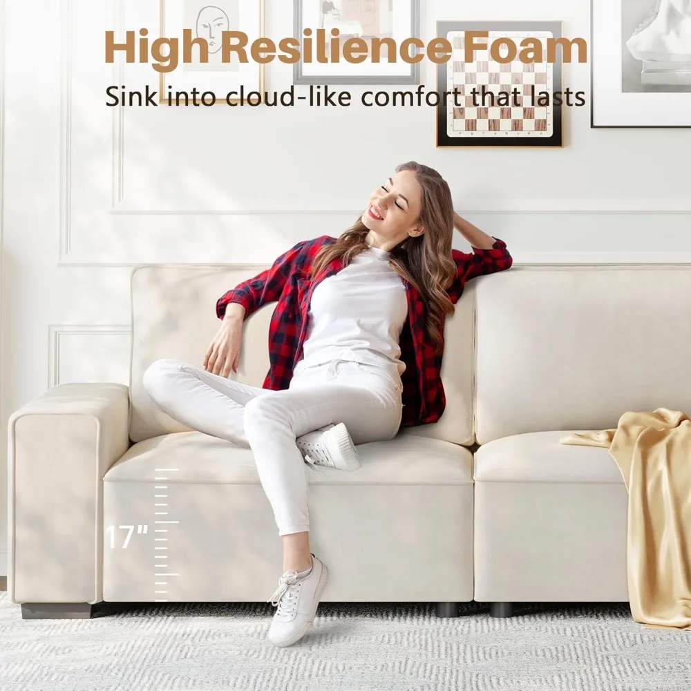 أريكة شانيل مقاس 87 بوصة لغرفة المعيشة، أريكة مريحة بثلاثة مقاعد مع مسند ذراع عريض، وسائد زنبركية سميكة، غطاء قابل للإزالة #6