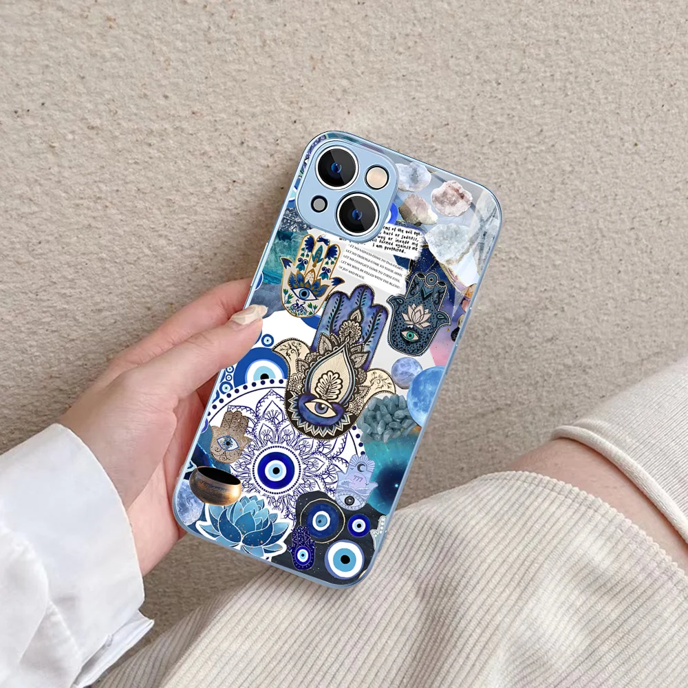 Funny Turkish Lucky Blue Evil Eye  Phone Case Tempered Glass For iphone 14 13 12 11 Pro Mini XS MAX 14Plus X XS XR Cover