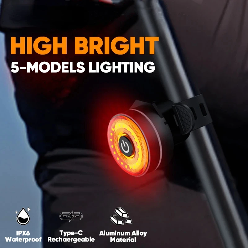 

Bike Rear Light Aluminum Alloy Basic/Sensing Bicycle Taillight Type-C Rechargeable MTB Road Cycling Lamp IPX5 Waterproof