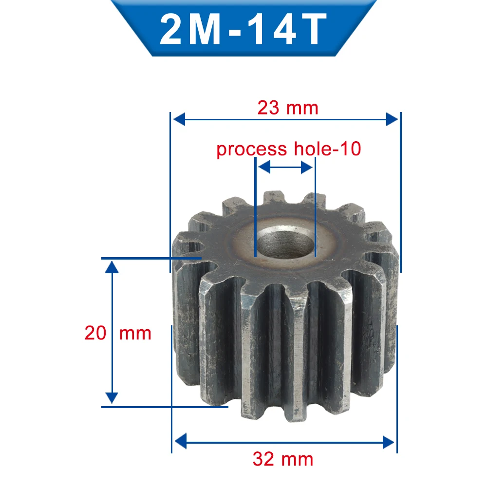 2M14T Flat Gear Teeth Outer Diameter 32mm Bore 10mm Low Carbon Steel Cylindrical Gear Teeth Thickness 20 mm For Tramission Part