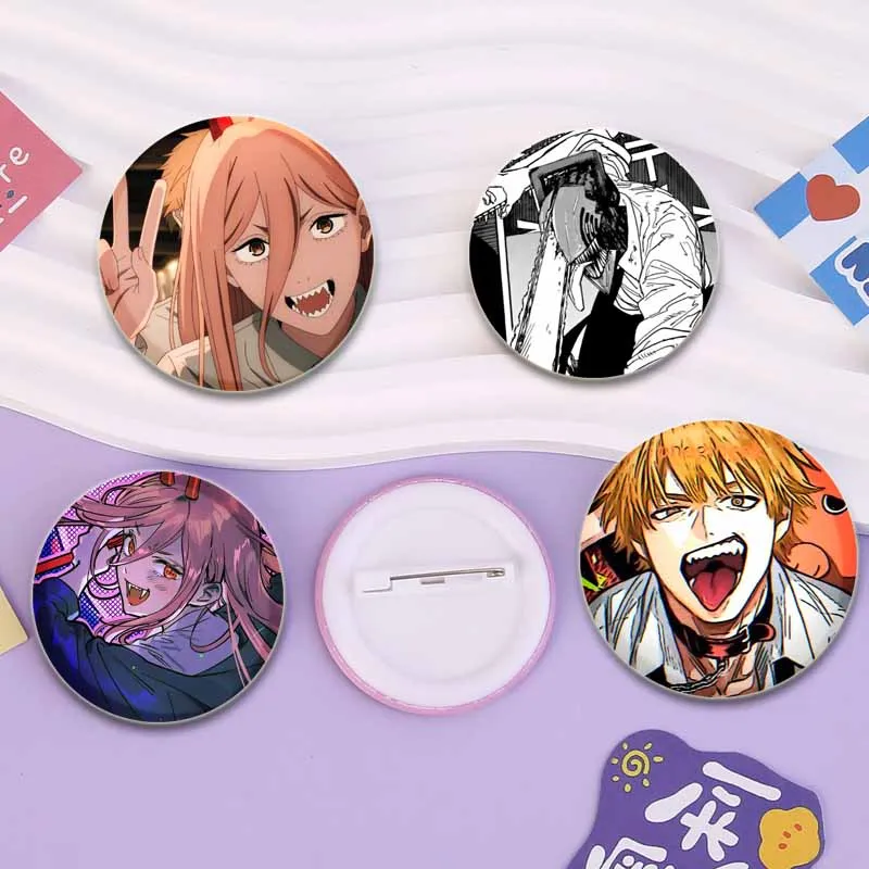 Anime Chainsaw Man Button Pins Character Makima Denji Cartoon Brooches Round Badge Backpacks Accessory Decor Fans Collect Gifts