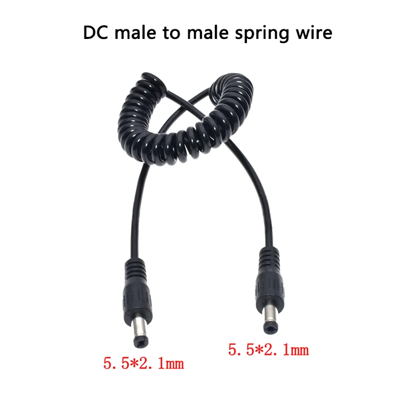 

DC 5.5*2.1mm Male to 5.5*2.1mm Male Power Retractable Cord 5.5mmx2.1mm Double DC male Plug Extension Spring Power Cable Adapter