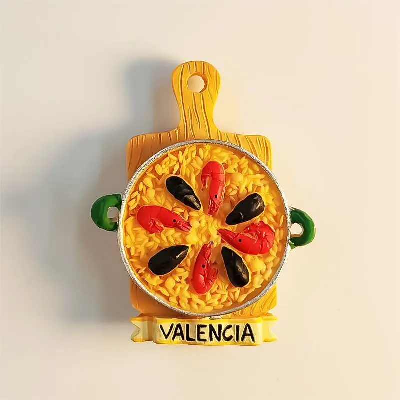 Valencia Food Paella imán para nevera pegatina para refrigerador resina recuerdo de España