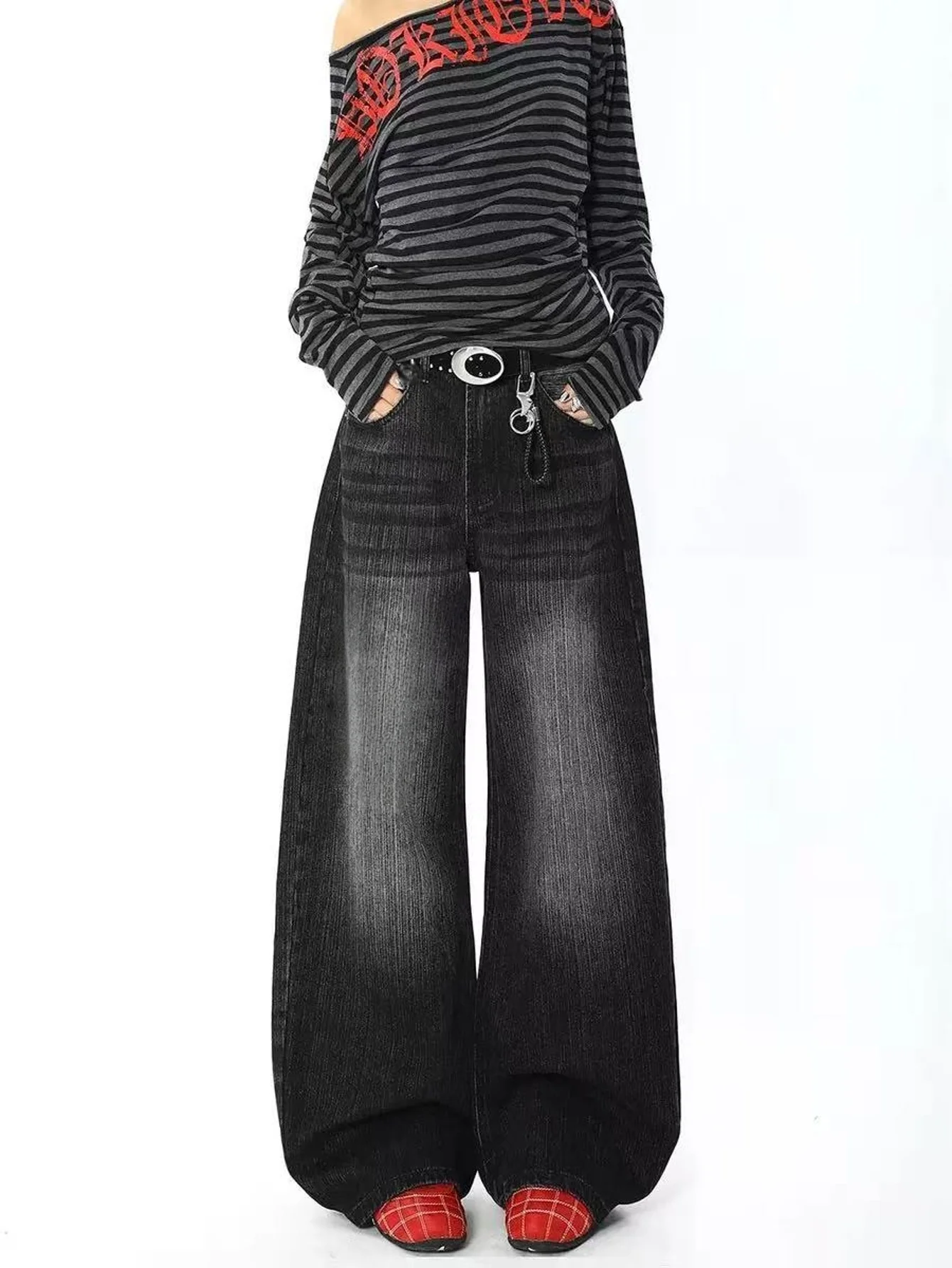 Jeans For Man Black Baggy Y2K Unisex Drip Original No accessories or belts included