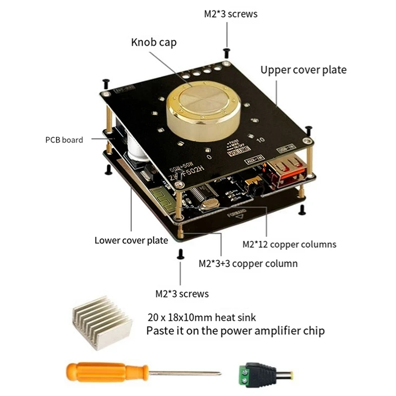 With Short Circuit Protection ZK-F502H 5.1 50W 2.0Channel Amplifier Board  For Sound Box