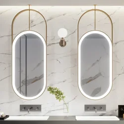 Home decoration Hollow Hanging Oval Mirror Ceiling Hanging Makeup Bathroom Mirror Light Wall Aesthetic Miroir Salle De Bain