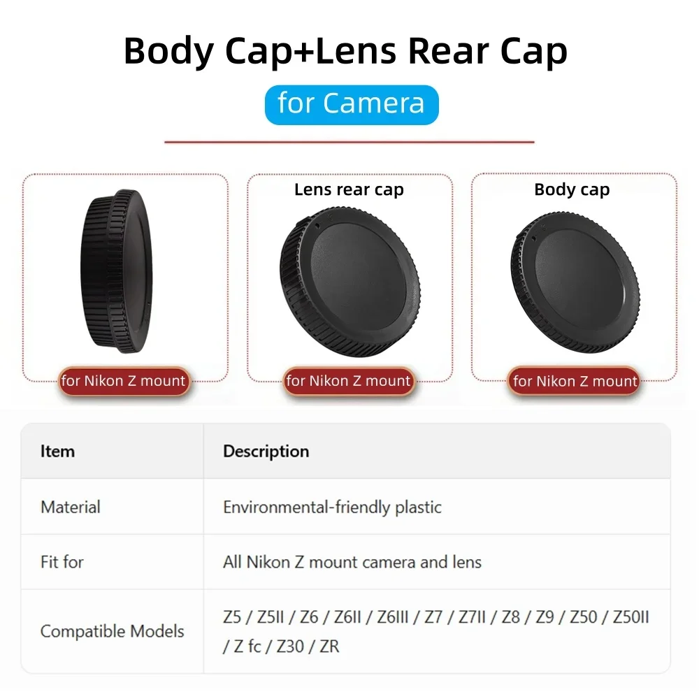 Camera Body Cap Lens Rear Cover Protector for Nikon Z5 II Z6 III Z6II Z7 Z7 II Z8 Z9 Z50 Z50 II Z fc Z30 ZR Body Cap Accessories