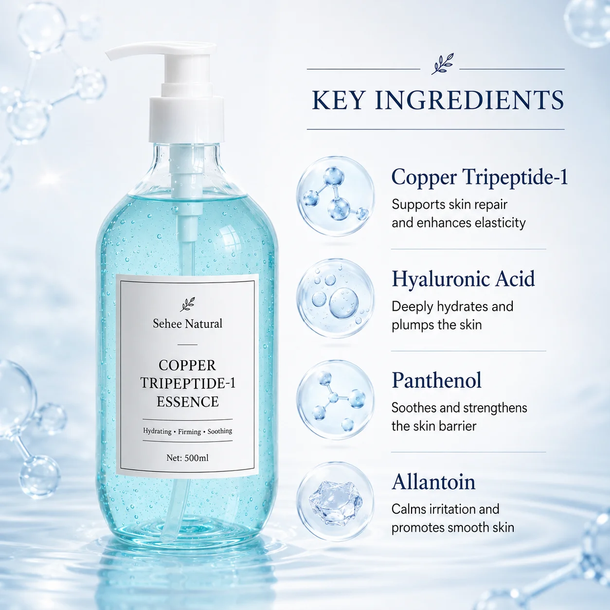 Copper Tripeptide-1 Facial Serum Blue Liquid Essence Strengthen Skin Barrier Fine Lines Soothe Rough Hydrating Anti Early Aging