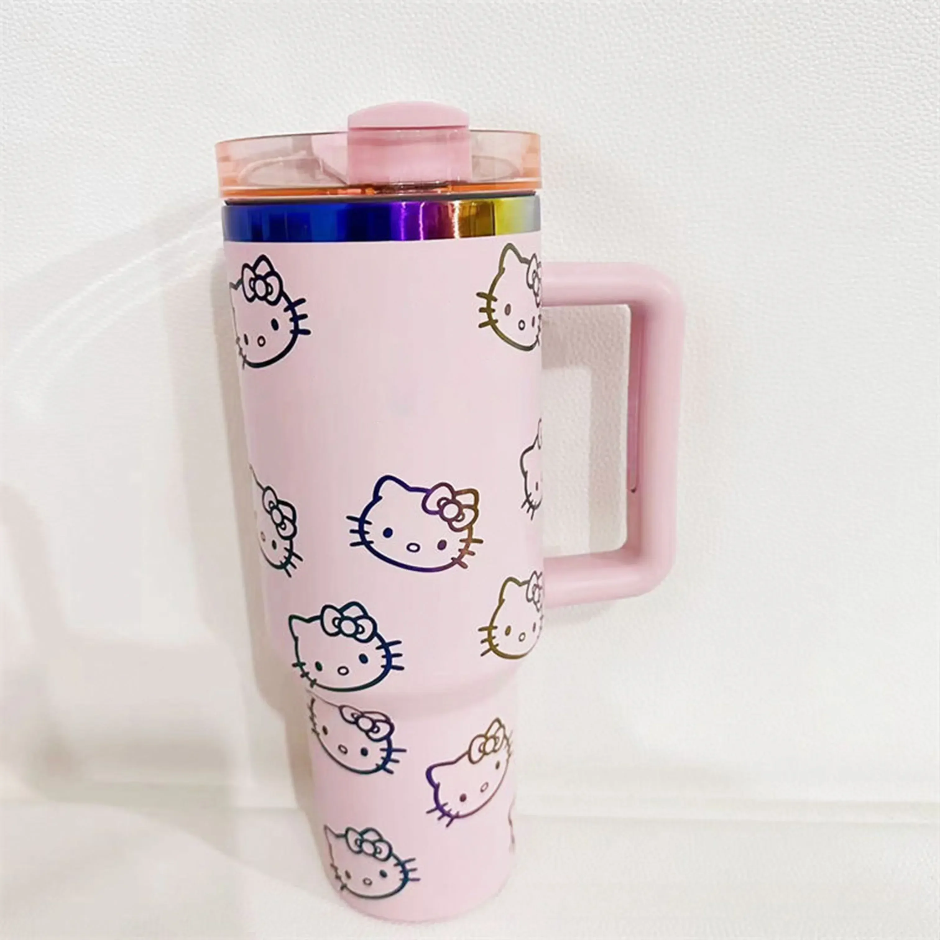 2024 Hello Kitty Handle Straw Lid Stainless Steel 40oz Vacuum Insulated Car Mug Double Wall Thermal Iced Travel Cup.